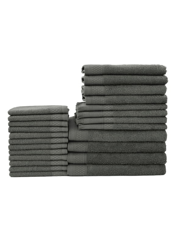 Baltic Linen Traditional 24 Piece Cotton Bath Towel Set, Gray
