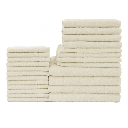 Baltic Linen Traditional 24 Piece Cotton Bath Towel Set, Off-White