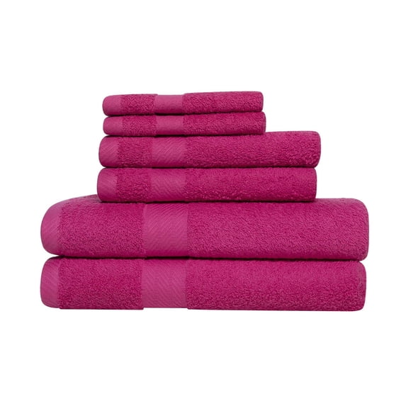 Baltic Linen Traditional 6 Piece Cotton Bath Towel Collection, Berry Pink