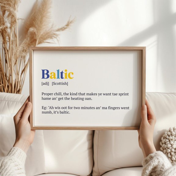Baltic Scots Definition Wall Art Print, Cold As Ice, Scottish Phrase, Winter, Cozy, Unique, Seasonal Living Room And Home Decor