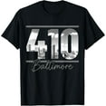 thumbnail image 1 of Baltimore 410 Area Code Skyline Maryland Vintage T-ShirtMen and women, Black T-shirt, size: Extra large, 1 of 4