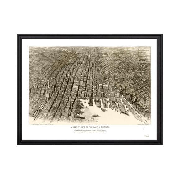 Baltimore Art, 1912 Vintage Map of Baltimore Maryland, MD History Wall Decor Gift, Old Baltimore Map - 36" x 24" Black Framed Print