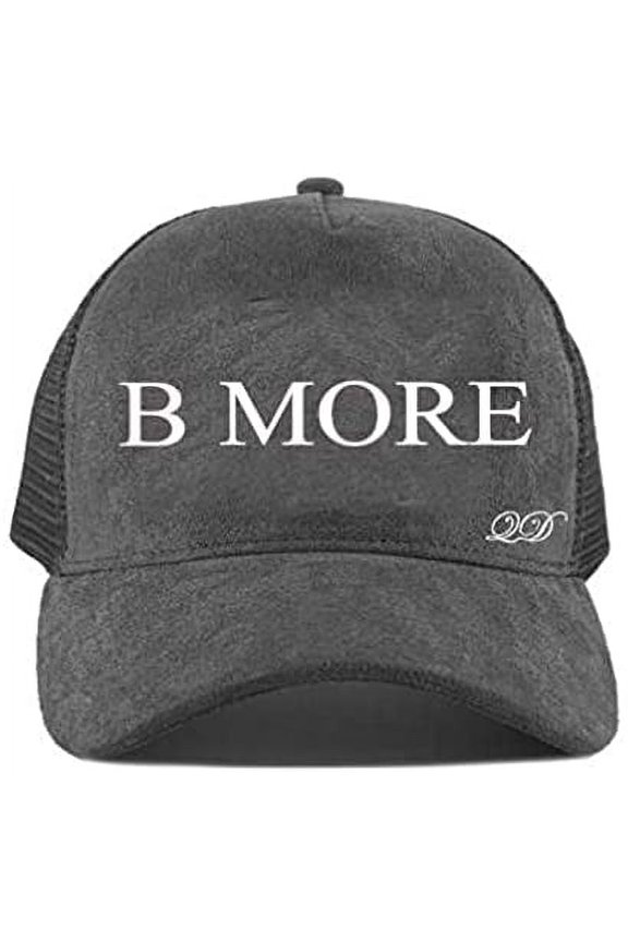 Baltimore B MORE Black and Suede 6 Panels Embroidery Trucker Cap with White Letters Snap Back (Black) Snap Back Adult Size 58 - 59.5cm