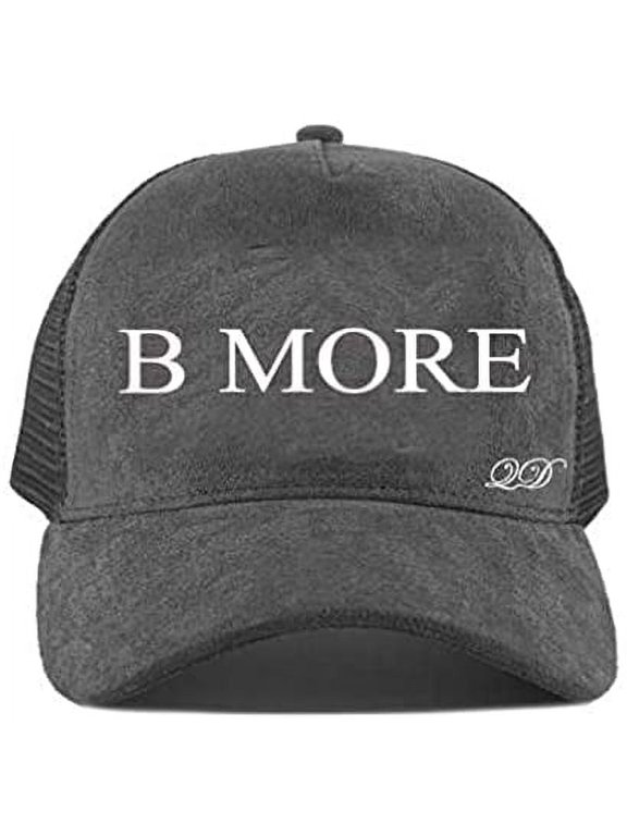 Baltimore B MORE Black and Suede 6 Panels Embroidery Trucker Cap with White Letters Snap Back (Black) Snap Back Adult Size 58 - 59.5cm