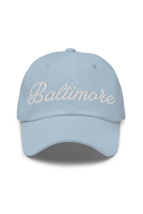 Baltimore Cap Baltimore Dad Hat Bold Script California CA Hat Embroidered Souvenir Gift Light Blue