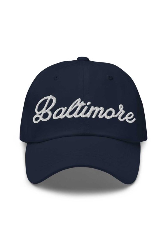 Baltimore Cap Baltimore Dad Hat Bold Script California CA Hat Embroidered Souvenir Gift Navy