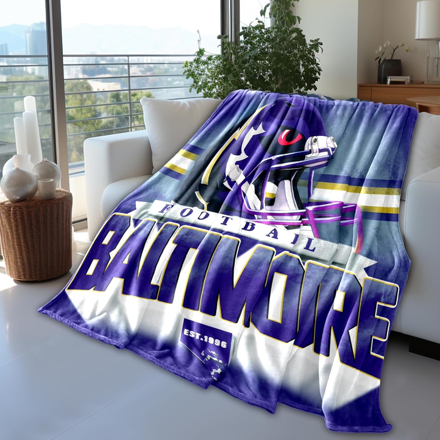 Baltimore Football Blanket Classic Sherpa Double Layer Fabric Warm Blankets, Soft Flannel Throw Blankets for Football Fans Gifts 60" X 50"