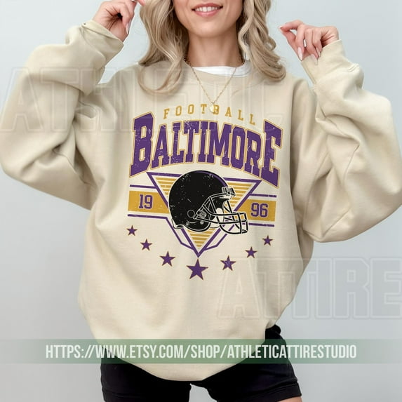 Baltimore Football Vintage Sweatshirt, Retro Raven Crewneck Shirt,Sand Color,Size L