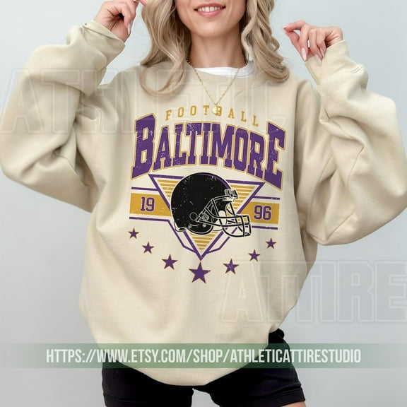 Baltimore Football Vintage Sweatshirt, Retro Raven Crewneck Shirt