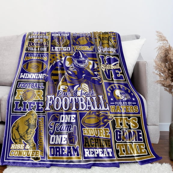 Baltimore Gifts Football Blanket , City Sports Gifts for Fans, Purple Team Football Stuff for Sports Lovers Bedroom Decor Sofa Couch Bed