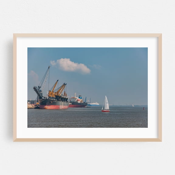 Baltimore Harbor from Fort McHenry - Baltimore Maryland Photography Harbor Sailboat Port Maritime Nautical Seascape Boat Oak Framed Wall Art Print 5 x 7 inches