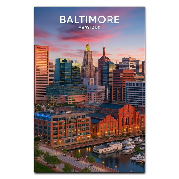 Baltimore Harbor View Vintage Art Print Wall Poster – Chic Home Decor for Family Room, Office, Living Room – Gift for Maryland MD Travel 1166CA5