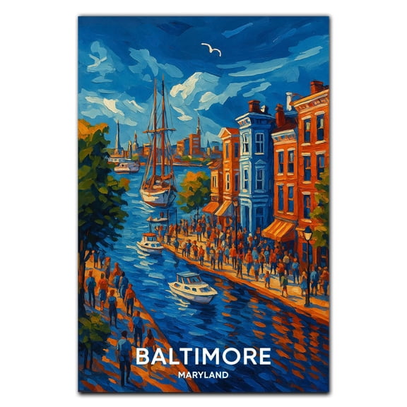 Baltimore Harbor View Vintage Art Print Wall Poster – Chic Home Decor for Family Room, Office, Living Room – Gift for Maryland MD Travel 1171CA5