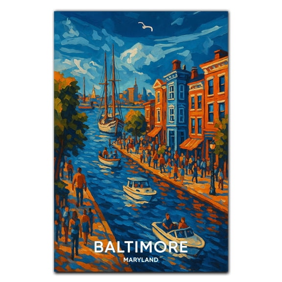 Baltimore Harbor View Vintage Art Print Wall Poster – Chic Home Decor for Family Room, Office, Living Room – Gift for Maryland MD Travel 1172CA5
