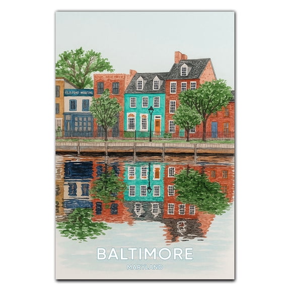 Baltimore Harbor View Vintage Art Print Wall Poster – Chic Home Decor for Family Room, Office, Living Room – Gift for Maryland MD Travel 1194CA5