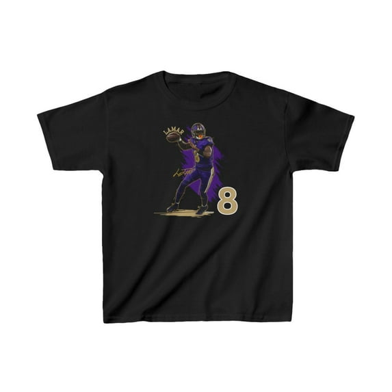 Baltimore L.Jackson #8 Football Cartoon Kids Heavy Cotton Tee-KFLJ001B-Black-S