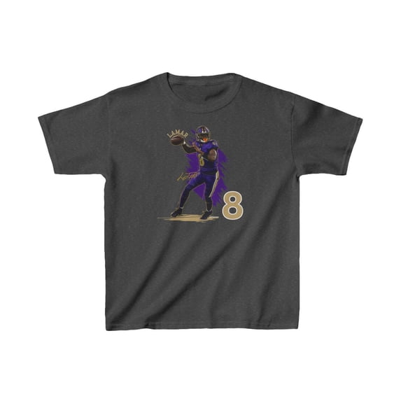 Baltimore L.Jackson #8 Football Cartoon Kids Heavy Cotton Tee-KFLJ001B-Dark Heather-XS