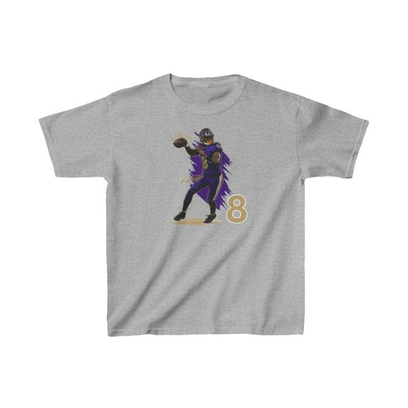 Baltimore L.Jackson #8 Football Cartoon Kids Heavy Cotton Tee-KFLJ001B-Sport Grey-M
