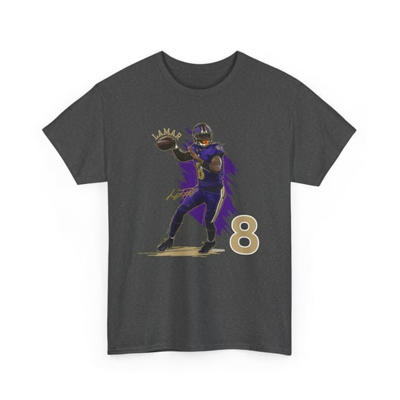 Baltimore L.Jackson #8 Football Cartoon Unisex Heavy Cotton Tee-KFLJ001-Dark Heather-S