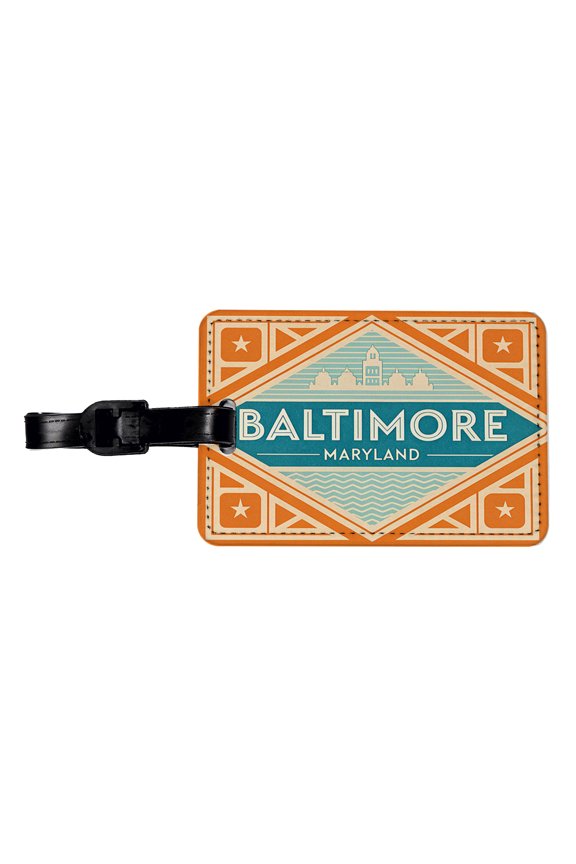 Baltimore MD Maryland Travel Vacation Stamp Faux Leather Travel Luggage Tag