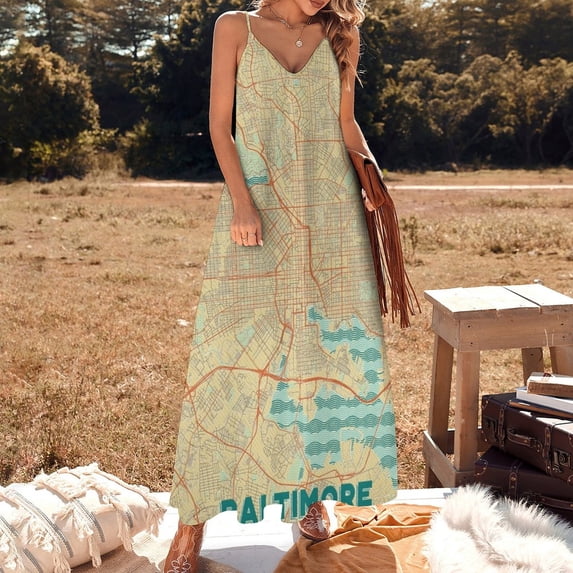 Baltimore Map Retro Sleeveless Dress Women's skirt african dresses for woman elegant party dresses for women Long dress