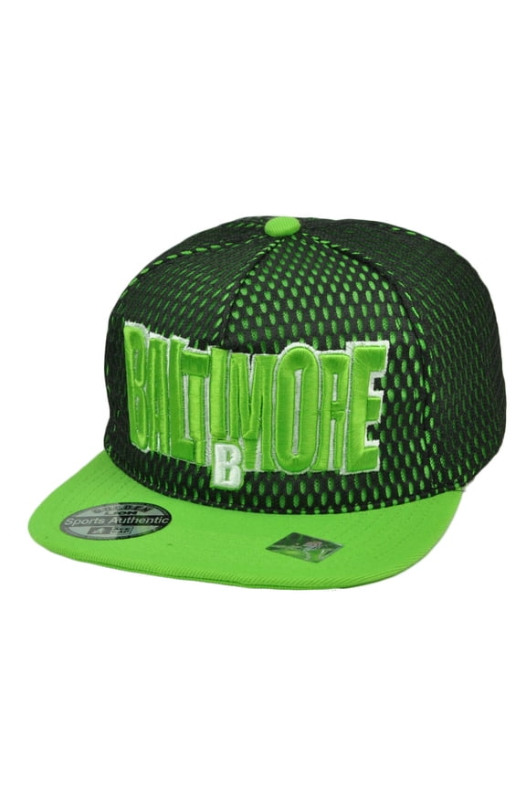 Baltimore Maryland City Town State Black Green Snapback Flat Bill Hat Jersey Mesh