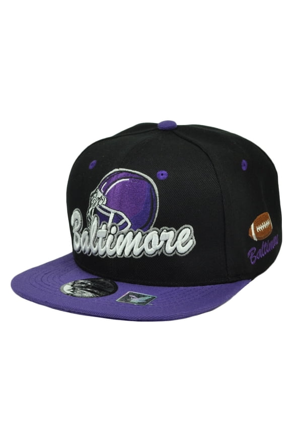 Baltimore Maryland City Town State Helmet Black Purple Snapback Flat Bill Hat