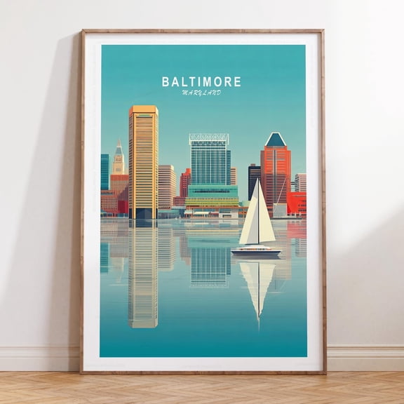 Baltimore Maryland Inner Harbor Skyline Wall Art Unframed Paper Print