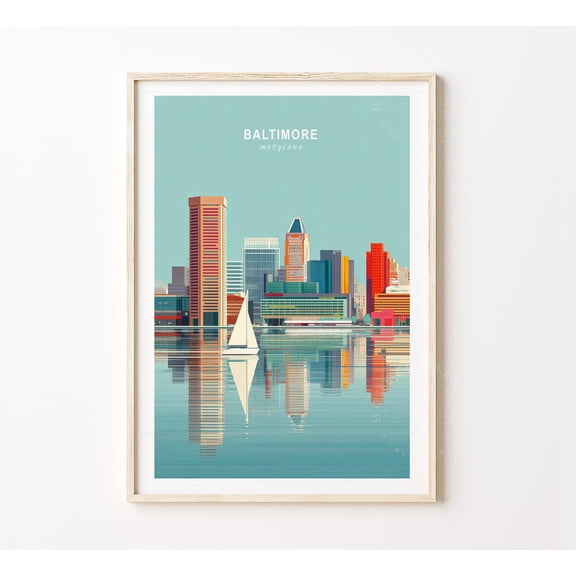 Baltimore Maryland Minimalist Cityscape Wall Art 2, Stretched Canvas 8x10in
