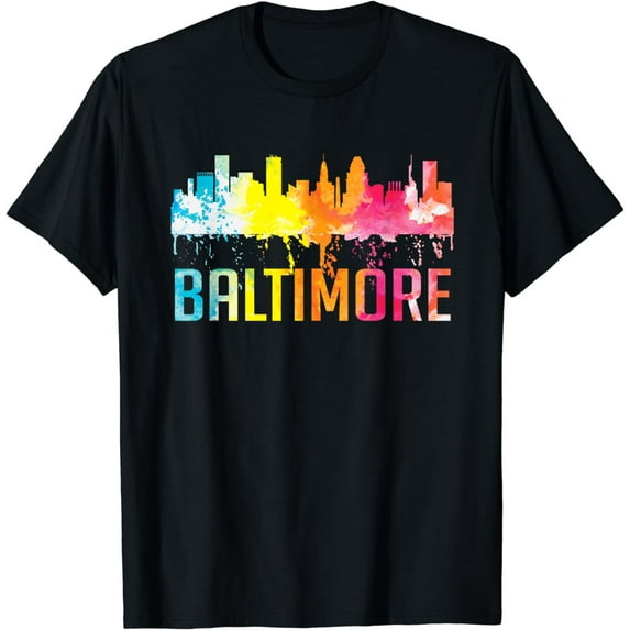 Baltimore Maryland Retro Watercolor Skyline Art Souvenir T-Shirt
