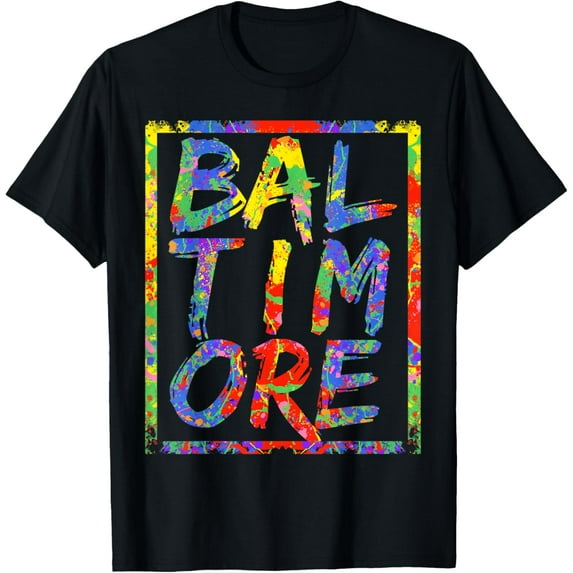Baltimore Maryland Shirt Vintage Paint Splash Colorful TeeMen and women, Black T-shirt, size: Extra large