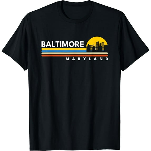 Baltimore Maryland Skyline Souvenirs Vintage Retro T-ShirtMen and women, Black T-shirt, size: Extra large