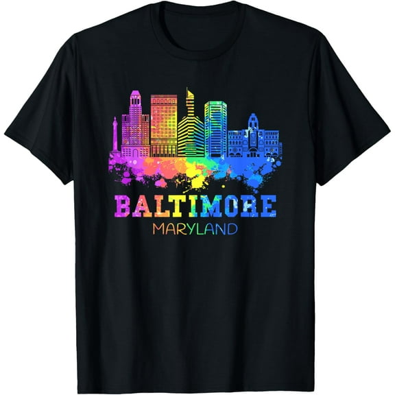 Baltimore Maryland Skyline Watercolor Art Souvenir Baltimore T-ShirtMen and women, Black T-shirt, size: Extra large