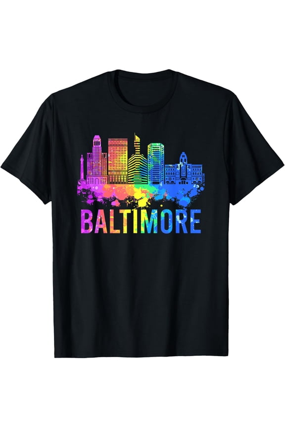 Baltimore Maryland Skyline Watercolor Art Souvenir Baltimore T-ShirtMen and women, Black T-shirt, size: Extra large