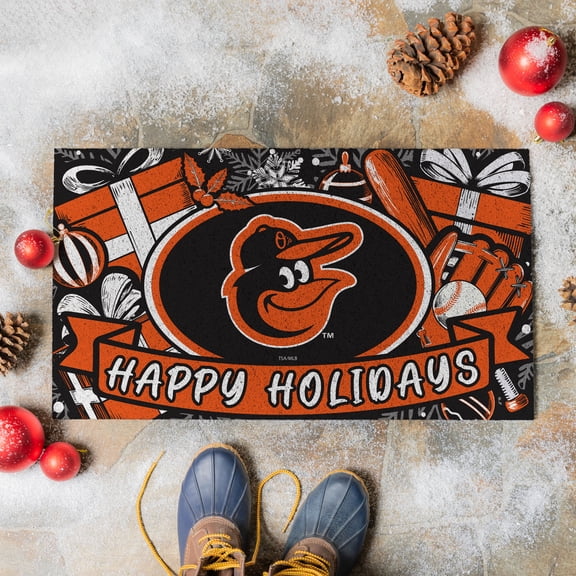 Baltimore Orioles 28" x 16" Happy Holidays Christmas Turf Door Mat