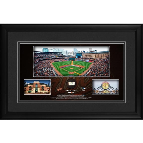 Baltimore Orioles Framed 10" x 18" Stadium Panoramic Collage with a Piece of Game-Used Baseball - Limited Edition of 500 - Fanatics Authentic Certified