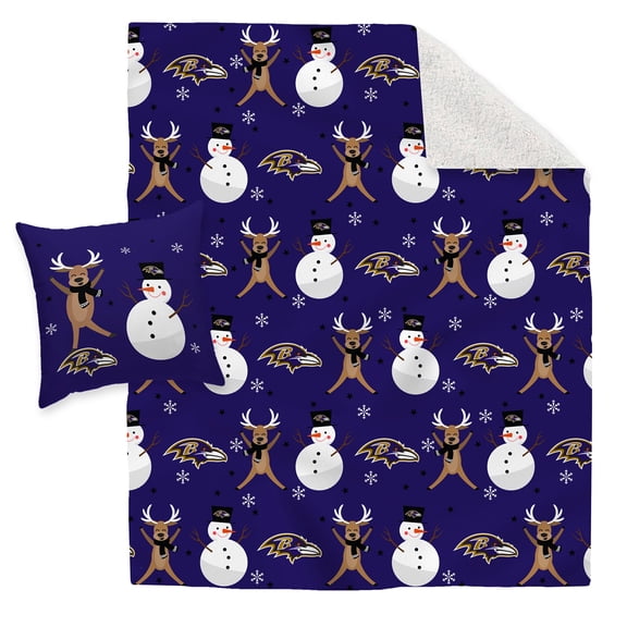 Baltimore Ravens Holiday Reindeer Blanket and Pillow Combo Set