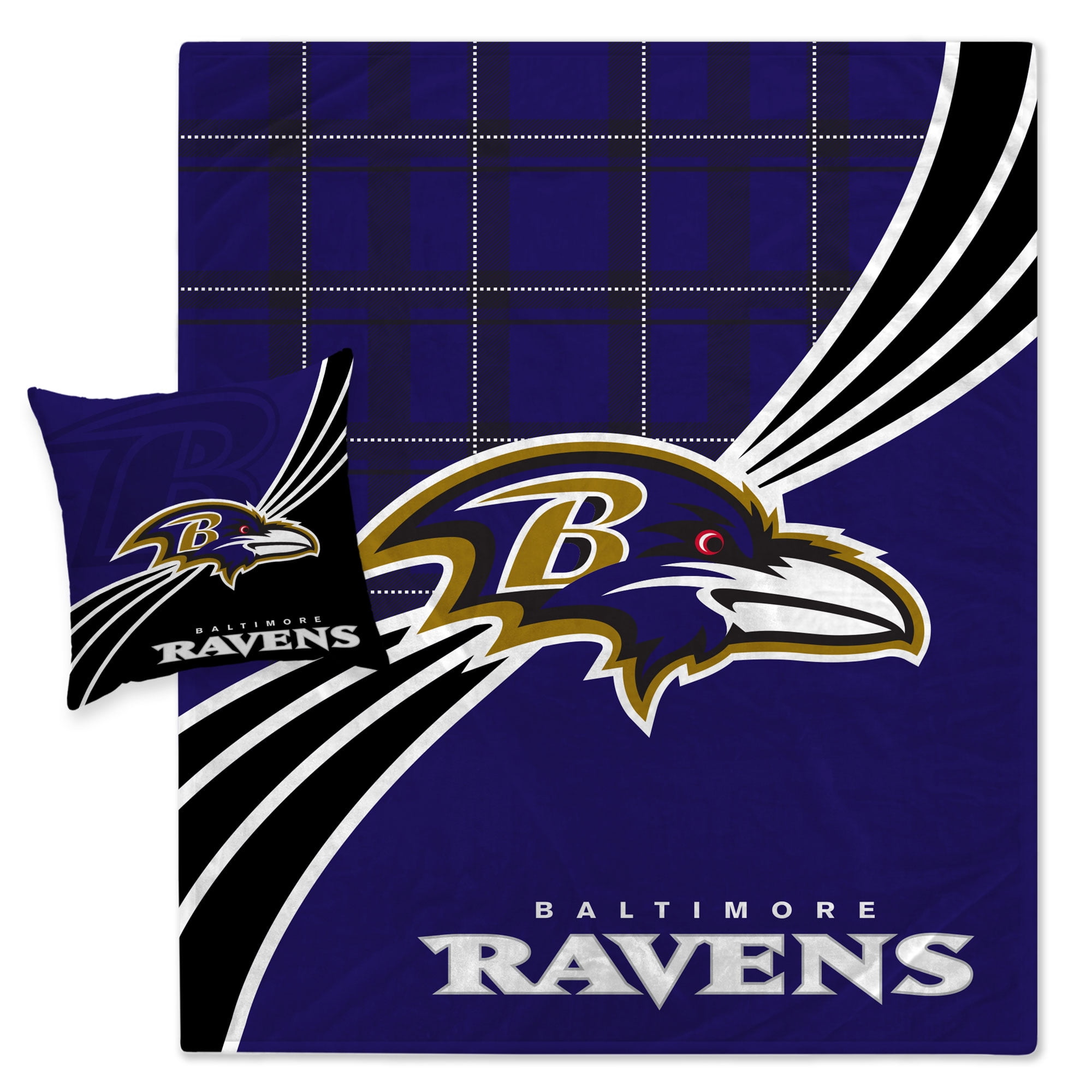 Baltimore Ravens Plaid Wave Lightweight Blanket & Pillow Combo Set
