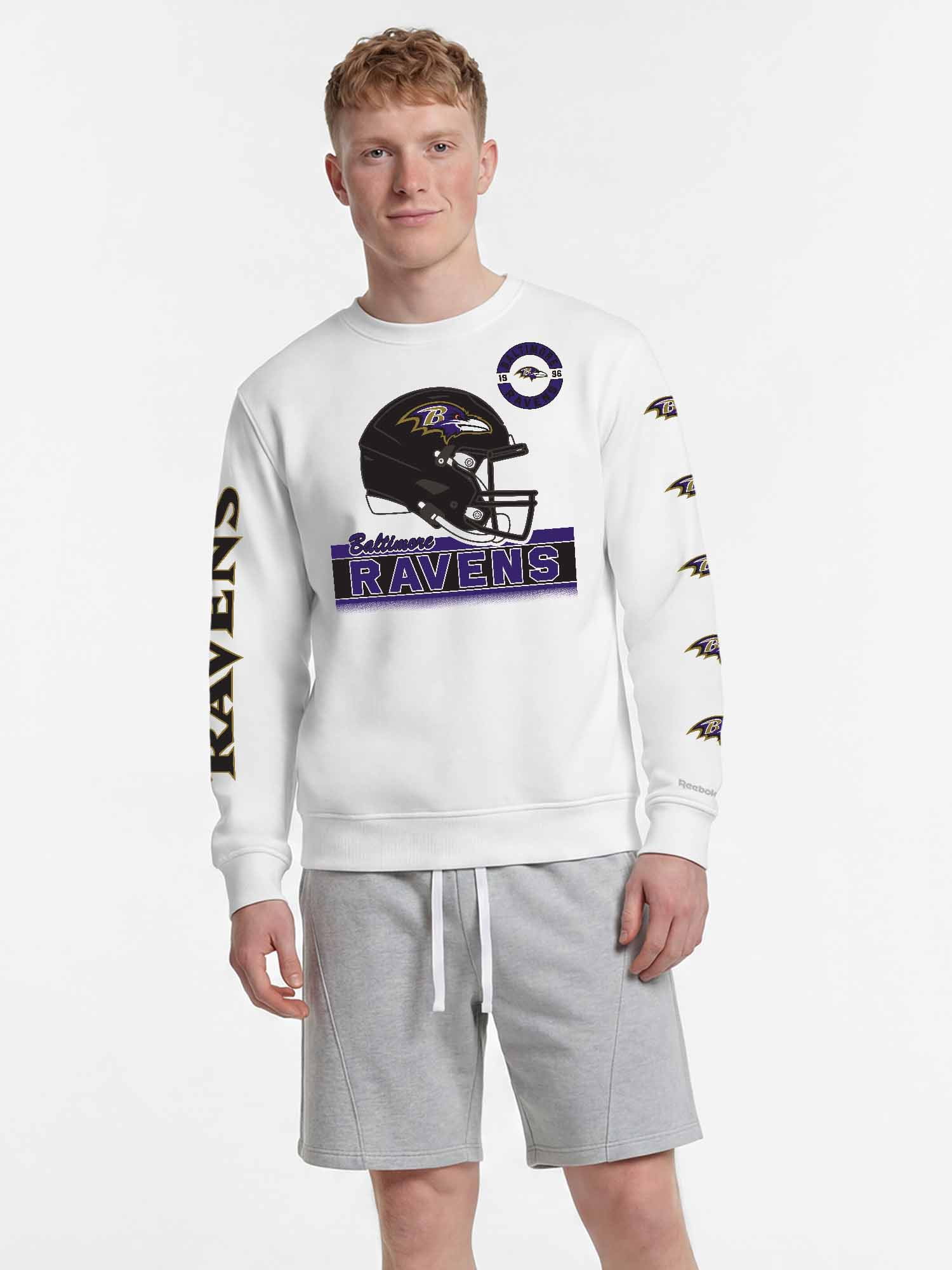 Baltimore Ravens Reebok Mens White Crew Sweatshirt