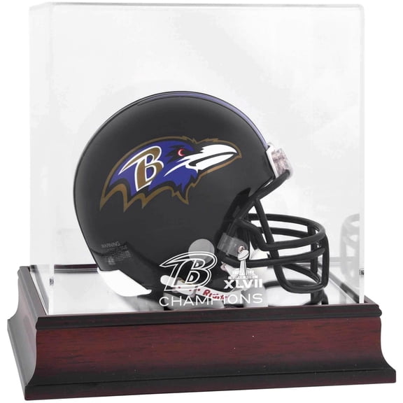 Baltimore Ravens Super Bowl XLVII Champions Mahogany Mini Helmet Logo Display Case