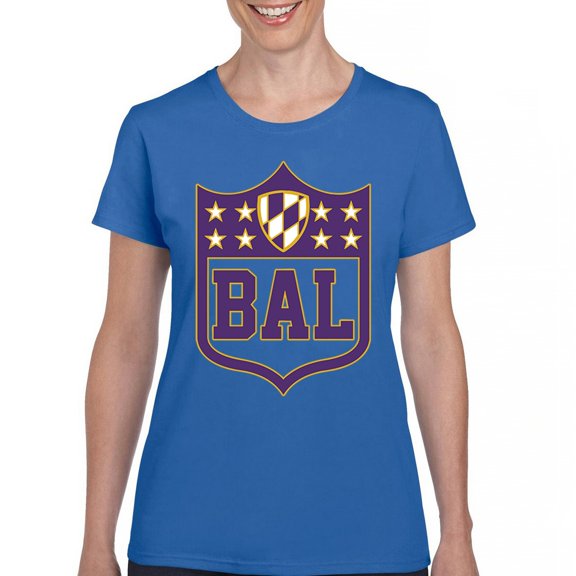 Baltimore Shield T-Shirt Die Hard Fantasy Football Fan Game Night Women's Tee