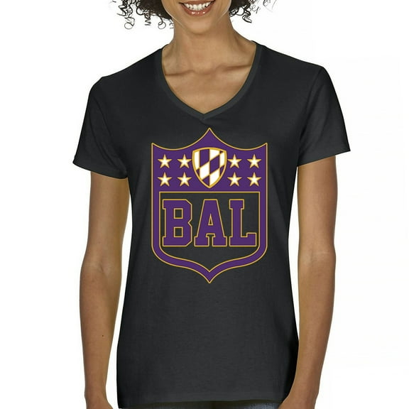 Baltimore Shield Women's V-Neck T-shirt Die Hard Fantasy Football Fan Game Night