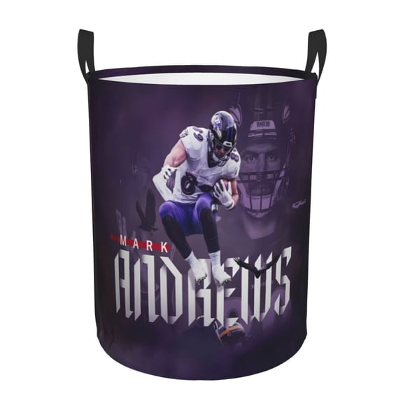 Baltimore Team Print Circular Hamper Basket,Storage Basket,Round Laundry Hamper With Handles For Bedroom And Living Room Waterproof Oxford Cloth Basket