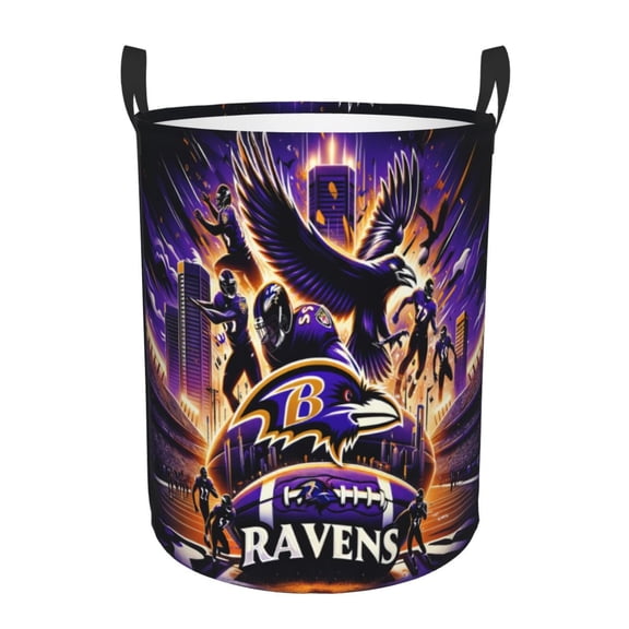 Baltimore Team Print Circular Hamper Basket,Storage Basket,Round Laundry Hamper With Handles For Bedroom And Living Room Waterproof Oxford Cloth Basket