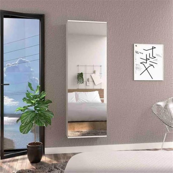 Baltimore Wall Mounted Shoe Rack with Mirror, Single Door & Ten Shoes Capacity, Light Gray