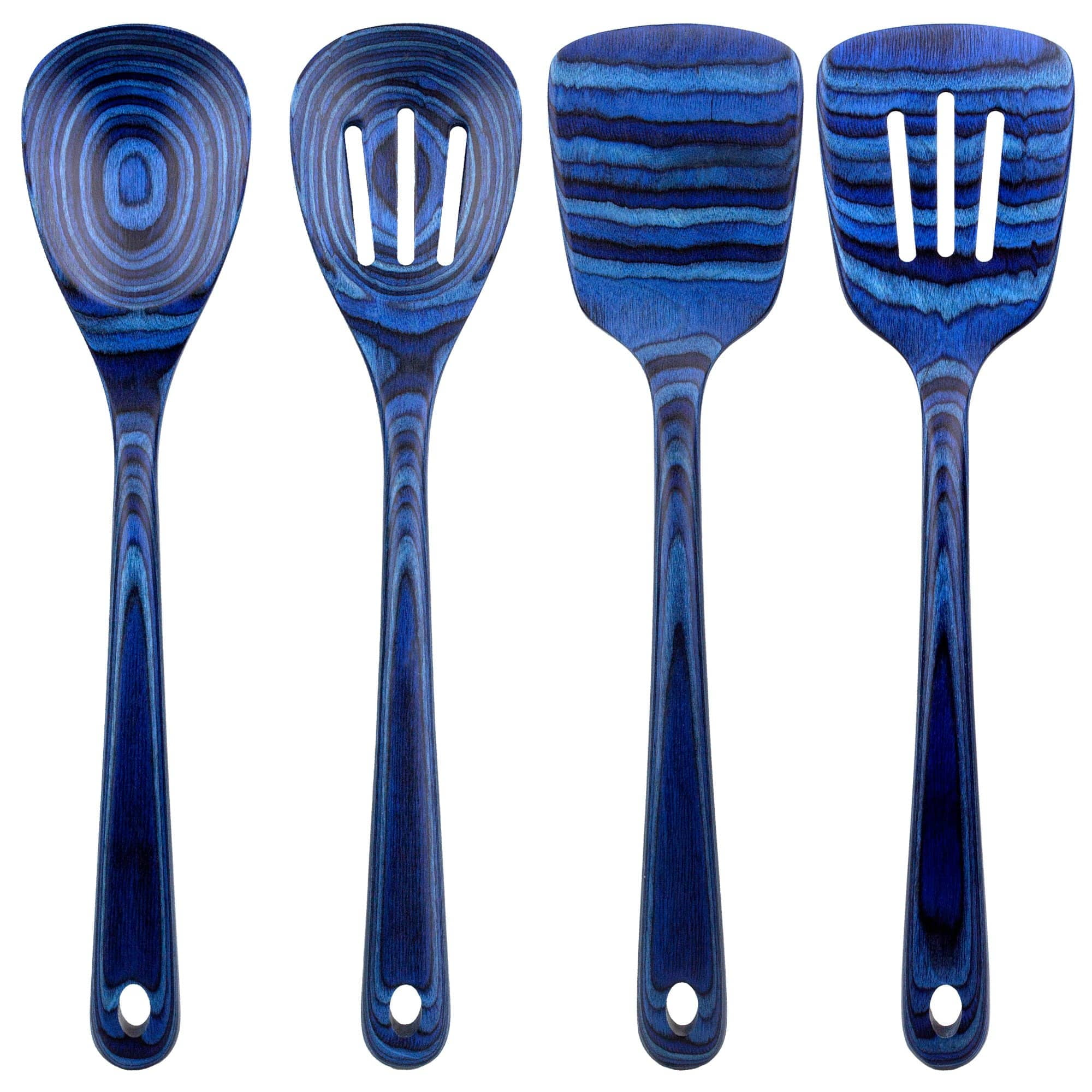 Baltique Malta Blue Birch Wood 4-Piece Cooking Utensil Set