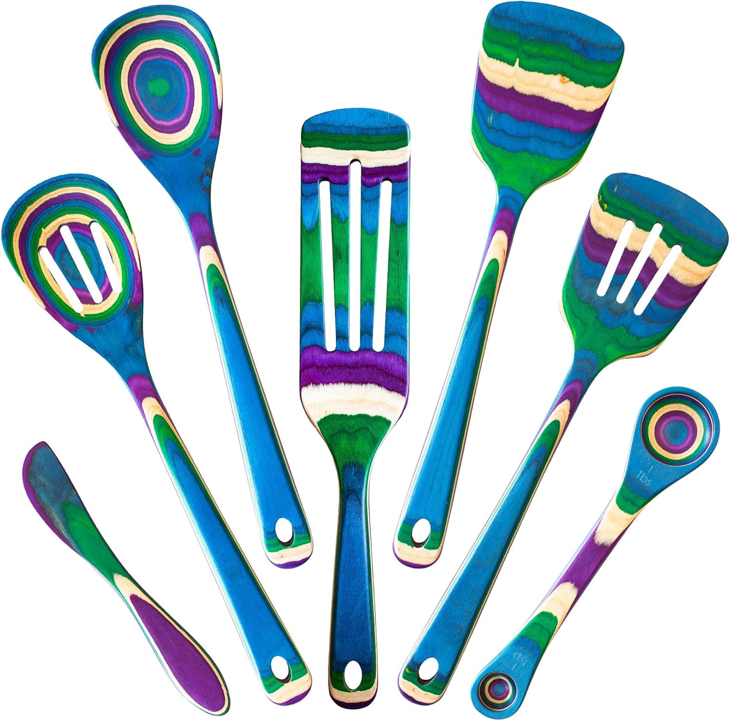 Baltique Multicolor Birch Wood 7-Piece Kitchen Utensil Set