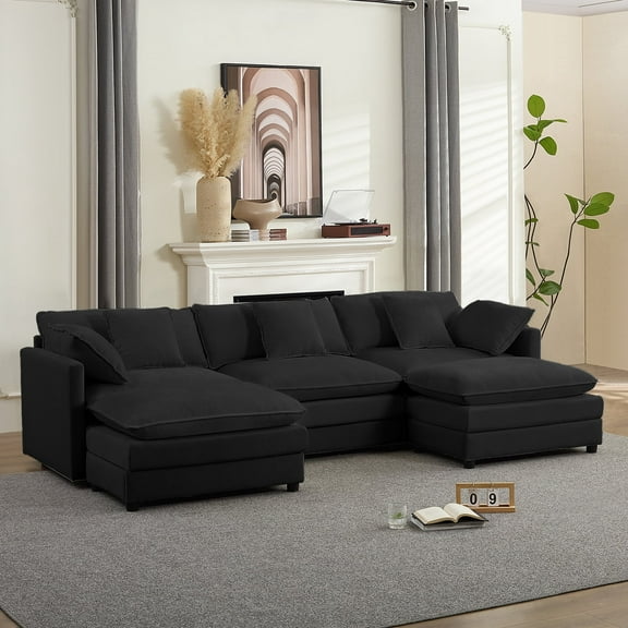 BALUS Convertible Modular Sofa with Ottoman, U Shaped Sectional Couch for Living Room, Apartment 5-Seat Mordern Couch, Chenille, Dark Gray