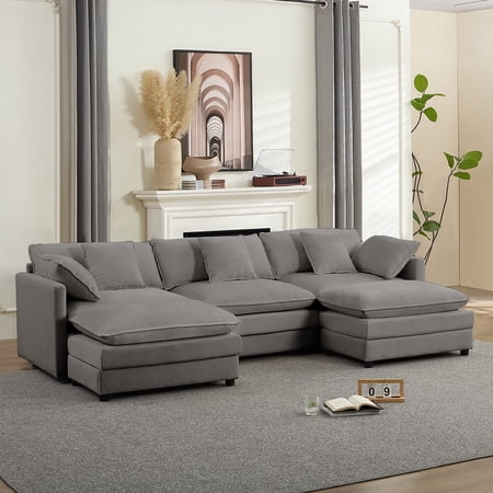 BALUS Convertible Modular Sofa with Ottoman, U Shaped Sectional Couch for Living Room, Apartment 5-Seat Mordern Couch, Chenille, Light Gray