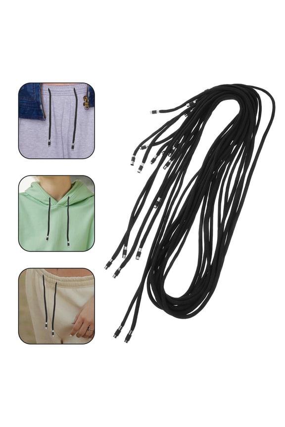 Clothes Drawstring Cord Black Polyester 10Pcs